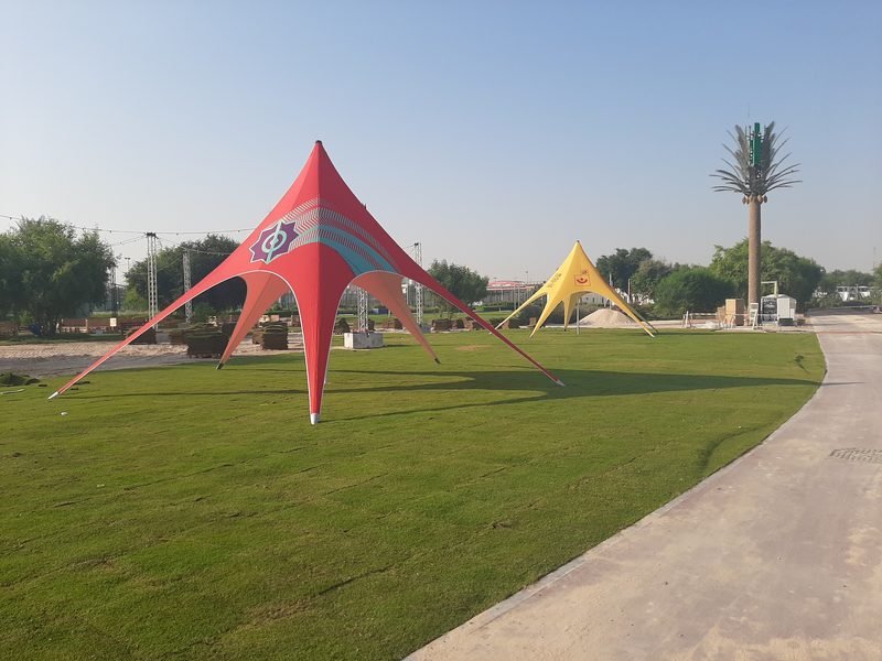 Printed star tents for a fan zone (the manufacturer's client work)