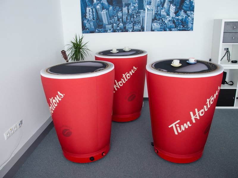AXION cup-shaped bar tables printed for Tim Hortons (AXION installation)
